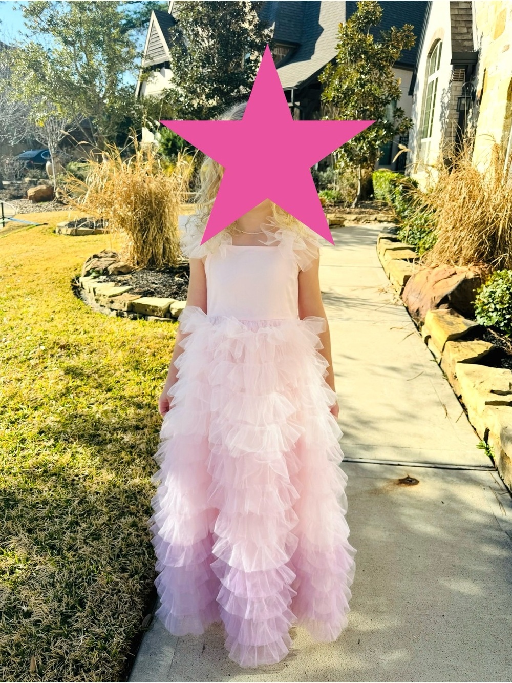 Girls Pink Layered Tulle Formal Dress - Sleeveless Ruffle Gown